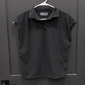 FIGSPRO Black Tailored Scrub Drop Sleeve Polo Fabric XS and S